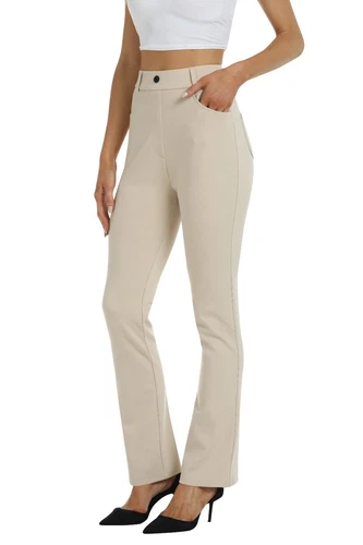 Women Bussiness Slacks Pant Soft Comfy Elastic Casual Stretch Bootcut Trousers - Picture 4 of 66