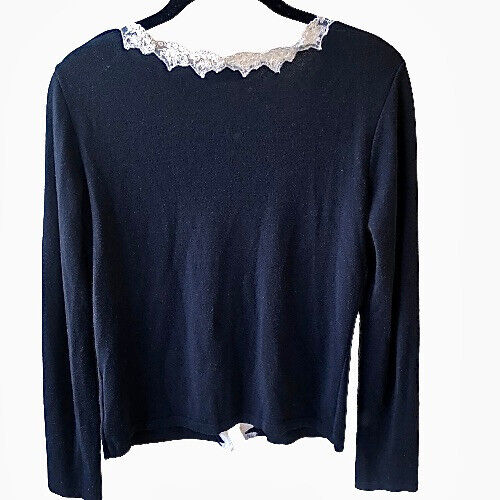 Blugirl Blumarine nero cardigan maglione orlo pizzo designer italiano donna 6 - Foto 5 di 13