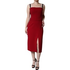 DOLCE & GABBANA Dress Red Viscose Stretch SideSlit SheathMidi IT42/US8/M 2630usd