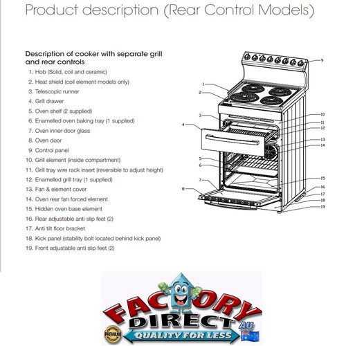 Euromaid F54GW 54cm Electric Oven with Gas Cooktop White Brand NEW 2