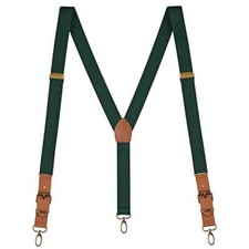 Leather End Suspenders for Men - 48" Elastic Adjustable Straps 1" Hunter Green