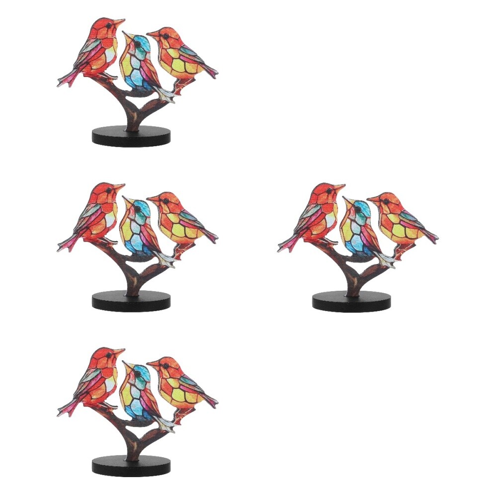 4pcs Colorful Small Birds Decor Acrylic Stained Bird Tabletop Bird