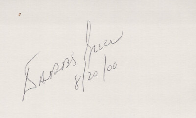 Dabbs Greer (Little House on the Prairie) signed 3x5 index card