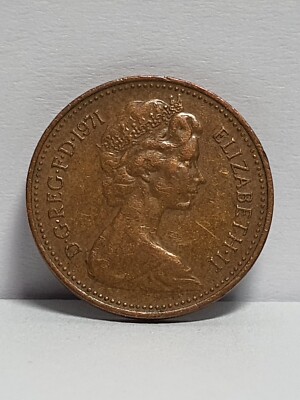 1 New Penny 1971, ELIZABETH II D G REG F D 1971 Rare, Bronze World