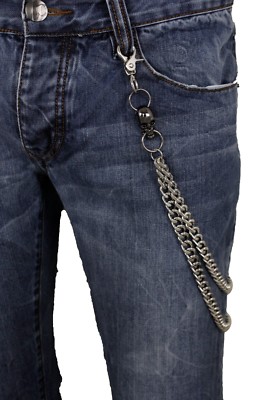 Men Silver Wallet Chain Metal Fashion KeyChain Biker Strong Gunmetal Skull Charm