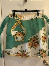 Vintage Half Apron Sheer Yellow Green FLORAL COUNTRY COTTAGE