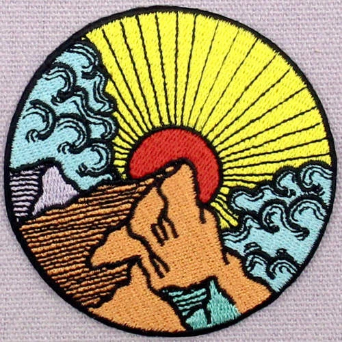 Embroidered Patches Iron Sew On transfers Badges appliques Sunrise  wave 697R - Image 3 of 4