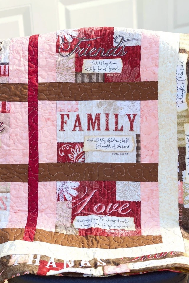 Handmade Quilt - Words To Live By - Bible verses-Tans-Light Corals-49" x 44-1/2" - Image 2 of 4