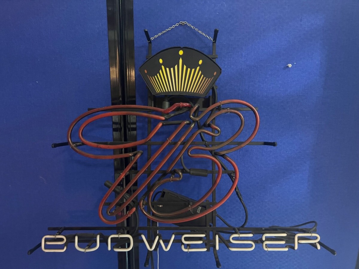 Rare Vintage Neon Budweiser Sign with Crown and Scroll 