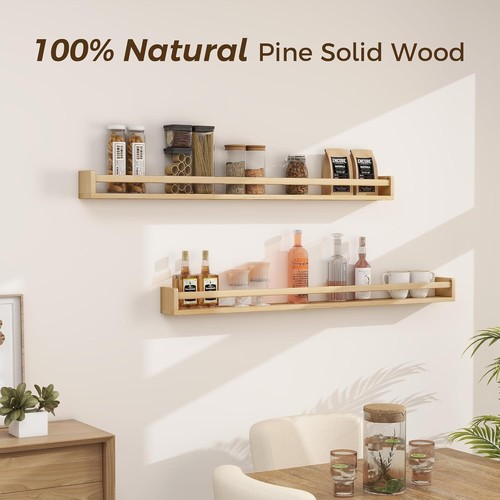 Multi-Use 48-Inch Floating Book Shelves in Natural Wood - Perfect for Any Room - Picture 9 of 9