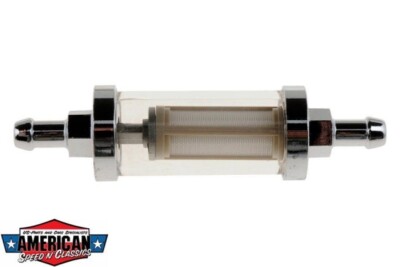 Benzinfilter Chrom Glas 8mm 5/16'' Kraftstoff Benzin Diesel Hot Rod Das Original