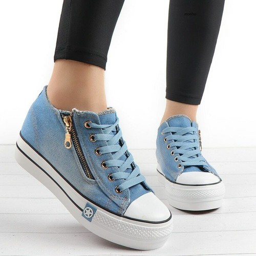 Zapatillas De Moda Para Mujeres Zapatos Casuales De Lona Mezclilla Tenis  Cómodo | eBay