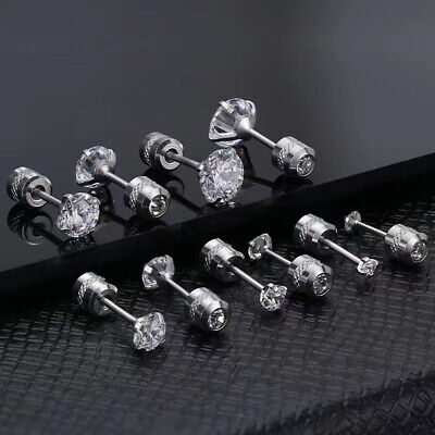 1PAIR Silver Prong Set Colorful CZ Stud Earrings Screw Back 1PAIR Silver Prong Set Colorful CZ Stud Earrings Screw Back