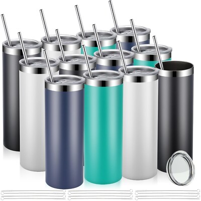 Skinny Tumblers 20 Oz Stainless Steel Tumbler Bulk with Lids and Straws Blank...