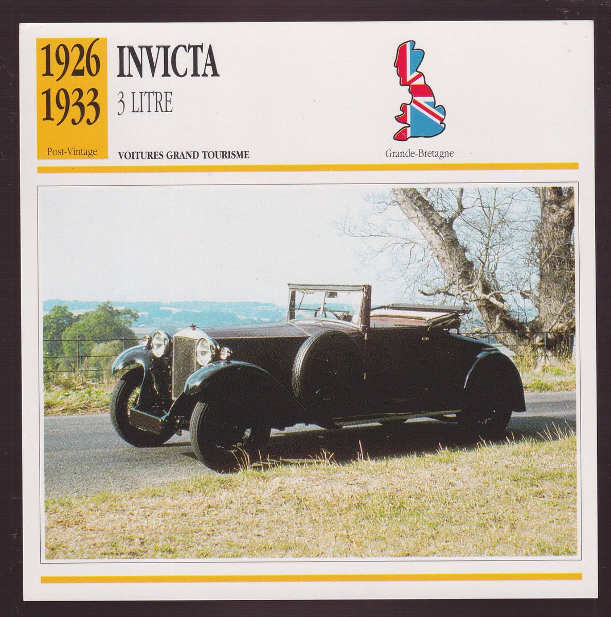 1926-1933 Invicta Litre British Car Photo Spec Sheet Info French Card