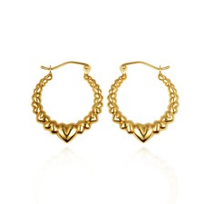 14K Yellow Gold Heart Love Hoop Earrings