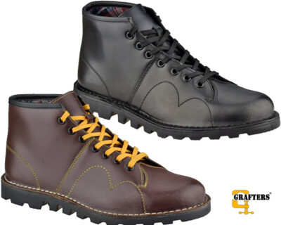 Grafters Leather Monkey Boots Casual Walking Classic Ankle High Work Boots  Shoes UK