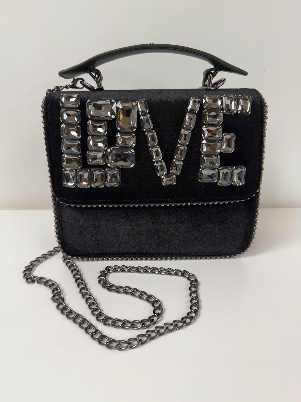 INZI Velvet Jeweled LOVE Evening Bag Shoulder Purse New With Tags 148