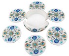 white round Marble Tea coaster set inlay design home & Gift decor