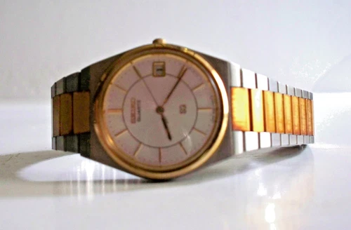 Vintage SEIKO SQ Quartz Men’s Watch Analog Display Day White Dial, Two-Tone– S1