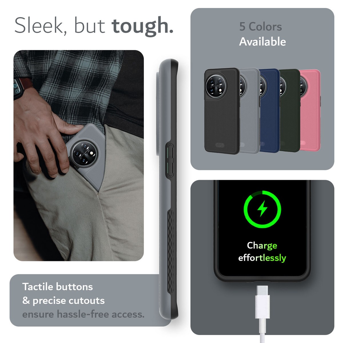 TUDIA DualShield Grip compatibile con Cover OnePlus 11 5G (2023), [MergeGrip] Doppio Strato Antiurto Sottile Grado Militare Antiscivolo Resistente Rigida Custodia Protettiva - Verde Pino