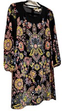 Loft Ann Taylor M Black Multi Color Floral Boho Easy Care Dressy Casual