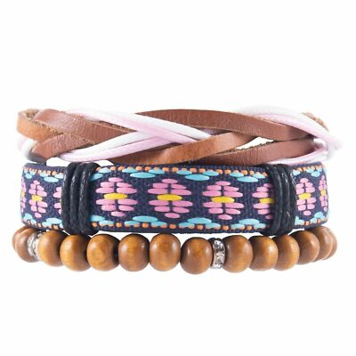 DeMa Lederarmband mit Holzperlen Ökoleder Surfer Armband Damenarmband Herren 