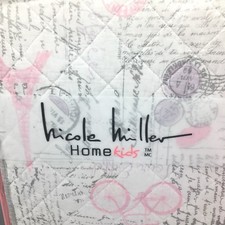 3pc Nicole Miller Paris FULL/QUEEN Quilt Sham Set Eiffel Tower Pink Lavender NEW