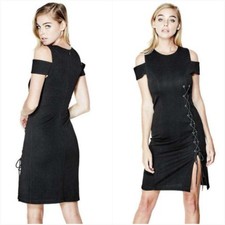 NWT GUESS BLACK EVELYN LACE-UP DRESS SIZE XS