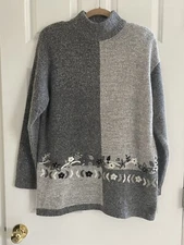 VTG Milano Silk Angora Wool Sweater Womens Large Gray 80s 90s Oversized NWT