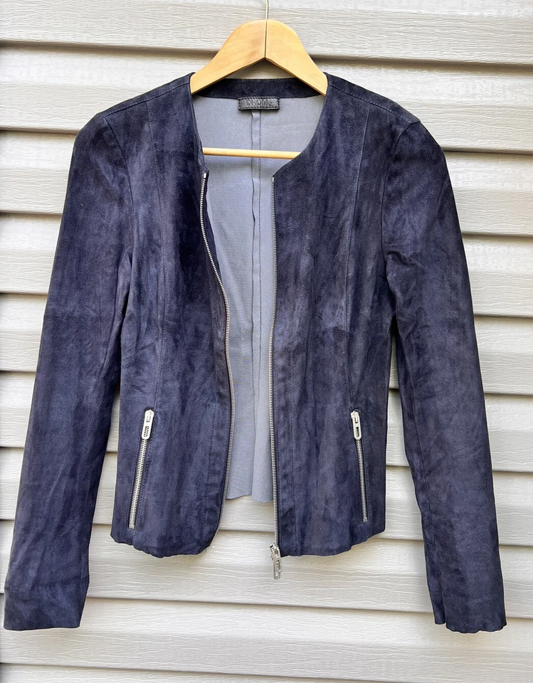 Auténtica Chaqueta de Motociclista DROMe Gamuza Cuero Talla Mediana Azul Medianoche Moto Foto 2 de 4