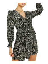 QUIZ Womens Ruffled Long Sleeve Surplice Neckline Smocked Fit + Flare Dress