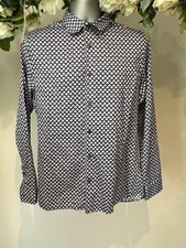 Image of TED BAKER Shirt Mens TB 3 UK M Navy Floral Geo Long Sleeve Regular Fit NEW