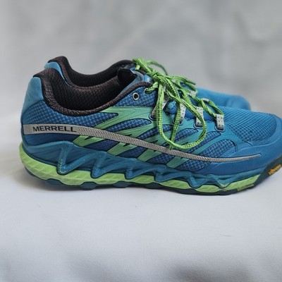 Merrell All Out Peak Trail Running Shoes Men s 10.5 Blue Green Vibram Soles