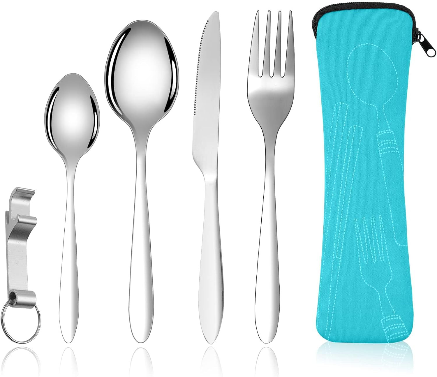 Cubiertos para Llevar, 6PCS Cubiertos Camping de Acero Inoxidable, Juego de Trab