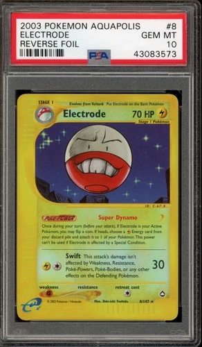 Pokemon Electrode Aquapolis Reverse Holo Rare #8 PSA 10 Gem Mint