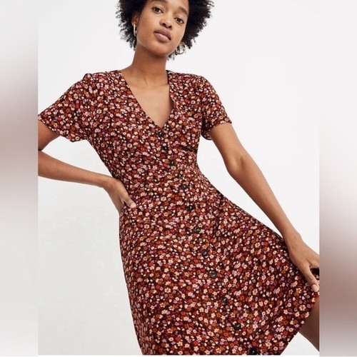 Madewell Ditsy Floral Red Mini Button Up Dress Front Spring Prairie size 4 NWT