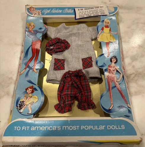 Vintage Shillman Barbie Skipper B/50 Vacation Time Set 1960s Plaid Jumper NIB