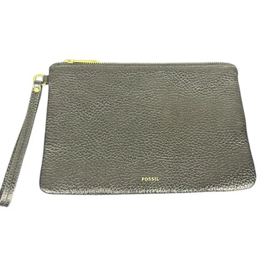 Fossil schwarz genarbtes Leder Handgelenktasche Clutch Reißverschluss Tasche mit Riemen minimalistisch - Bild 1 von 4