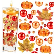 190PCS Thanksgiving Vases Fillers, Orange Red Beads Faux Pumpkin Maple Leaf Set