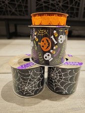 Lot of 4 Halloween Theme Glitter Spider Webs Ribbon Holiday Pack Decorating