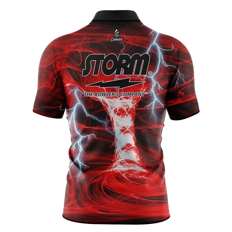 Storm Electrical Tornado Red Quick Ship CoolWick Sash Zip Bowling Jersey