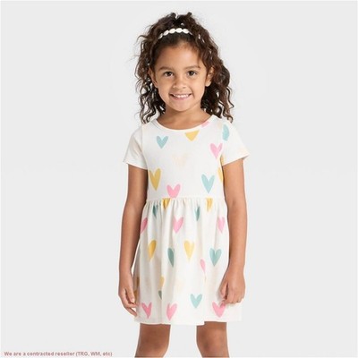 Toddler Girls' Short Sleeve Hearts Dress - Cat & Jack Cream 2T *SEE DEAL!!!*