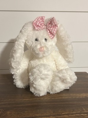 Mary Meyer White Bunny Rabbit Stuffed Animal Plush 13  Pink Plaid Bow Vintage