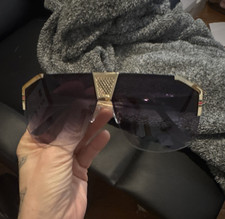 Womens Rimless Shield Sunglasses Gold Metal F...