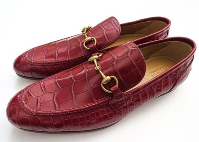 GUCCI Red Jordaan Crocodile Alligator Leather Loafers Shoes 13 US