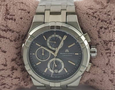 Maurice Lacroix Chronograph Blue Dial 'Date' Men Watch Steel Band Stay Punctual