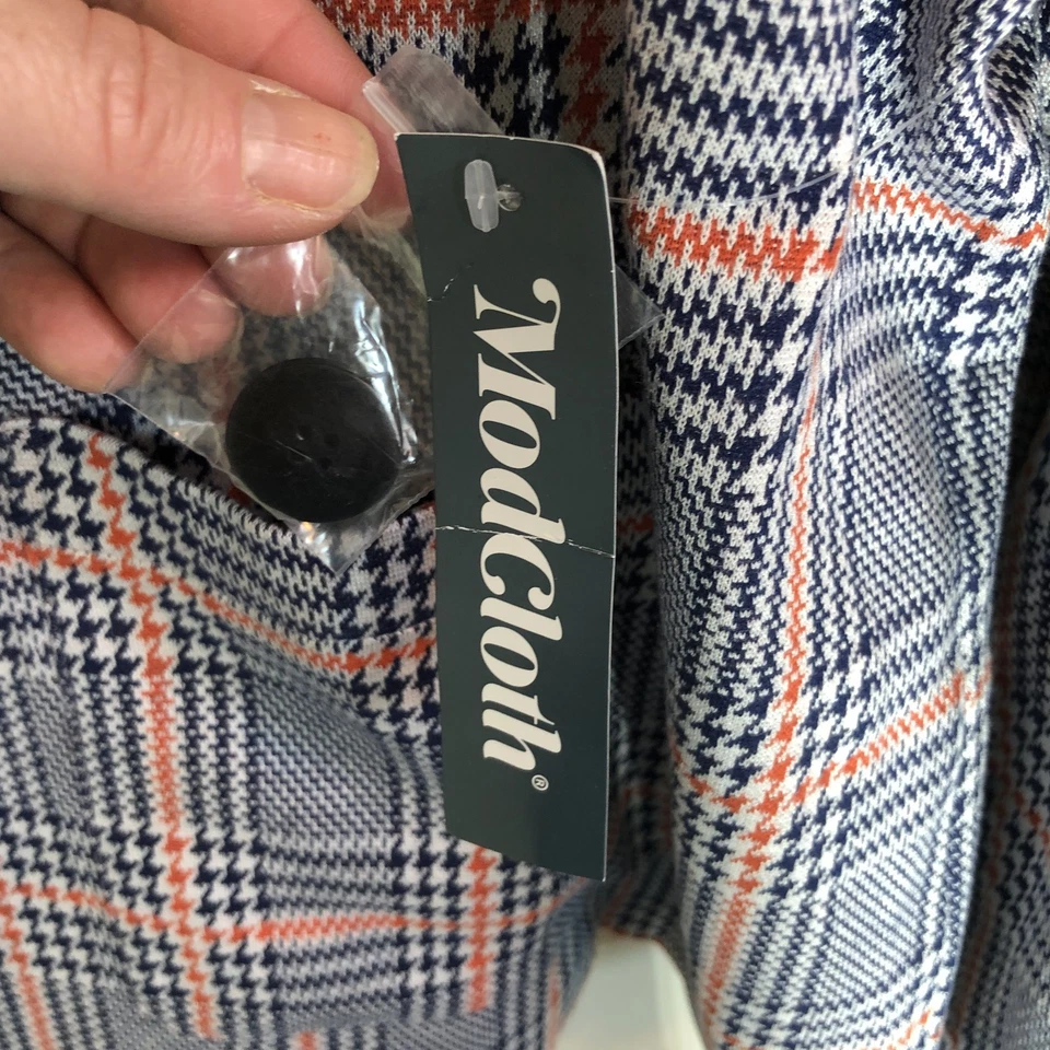 ModCloth Houndstooth Plaid Blazer Jacket Womens 2X Navy Orange Grey - Image 2 of 4