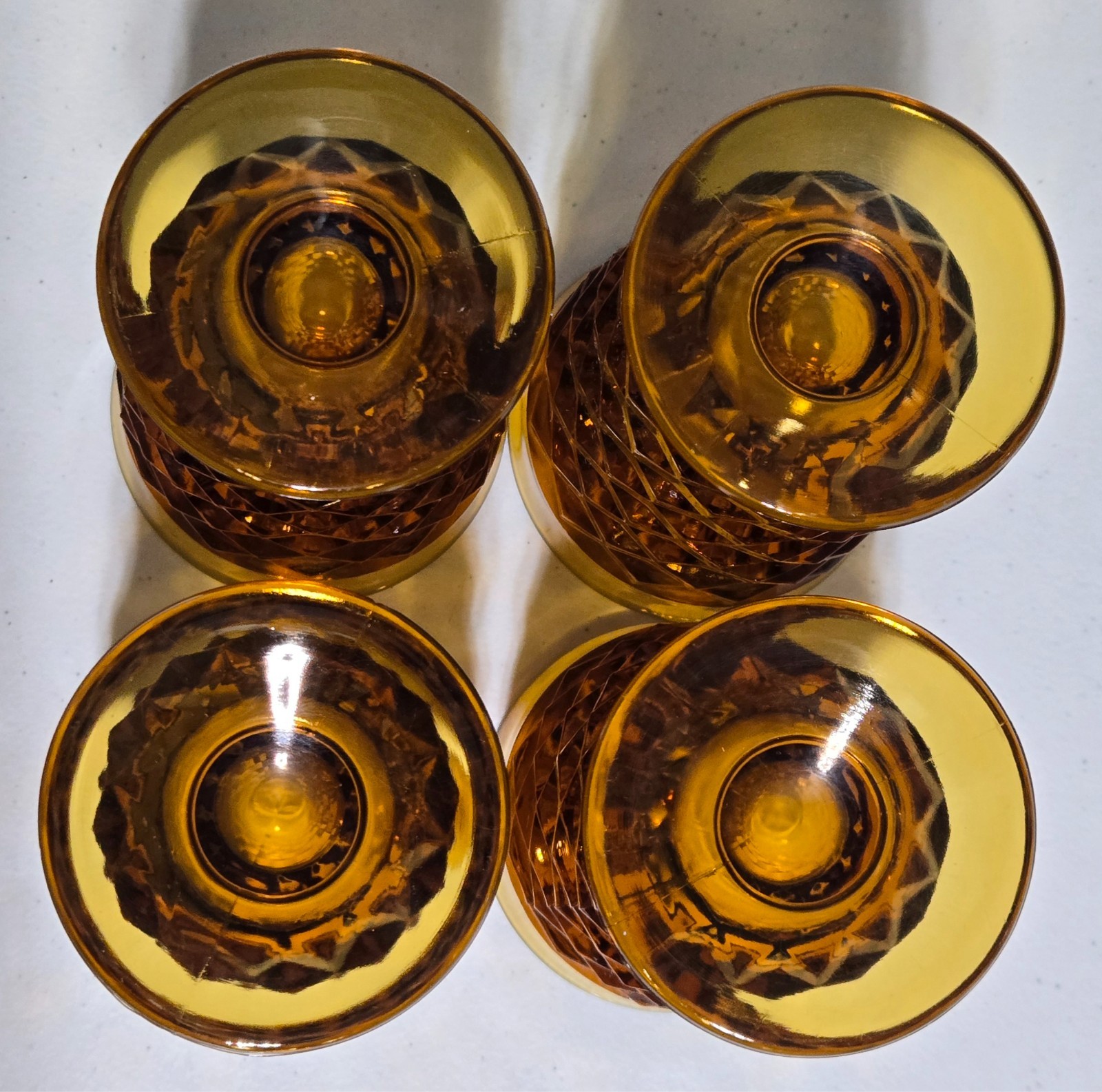 Set of 4 INDIANA GLASS Colony Whitehall Amber Cubist Drinking Glass Tumblers  6"