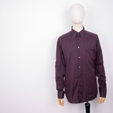 Versace Collection Mens Shirt 41 16 Slim Fit Black Burgundy Striped Cotton Trend